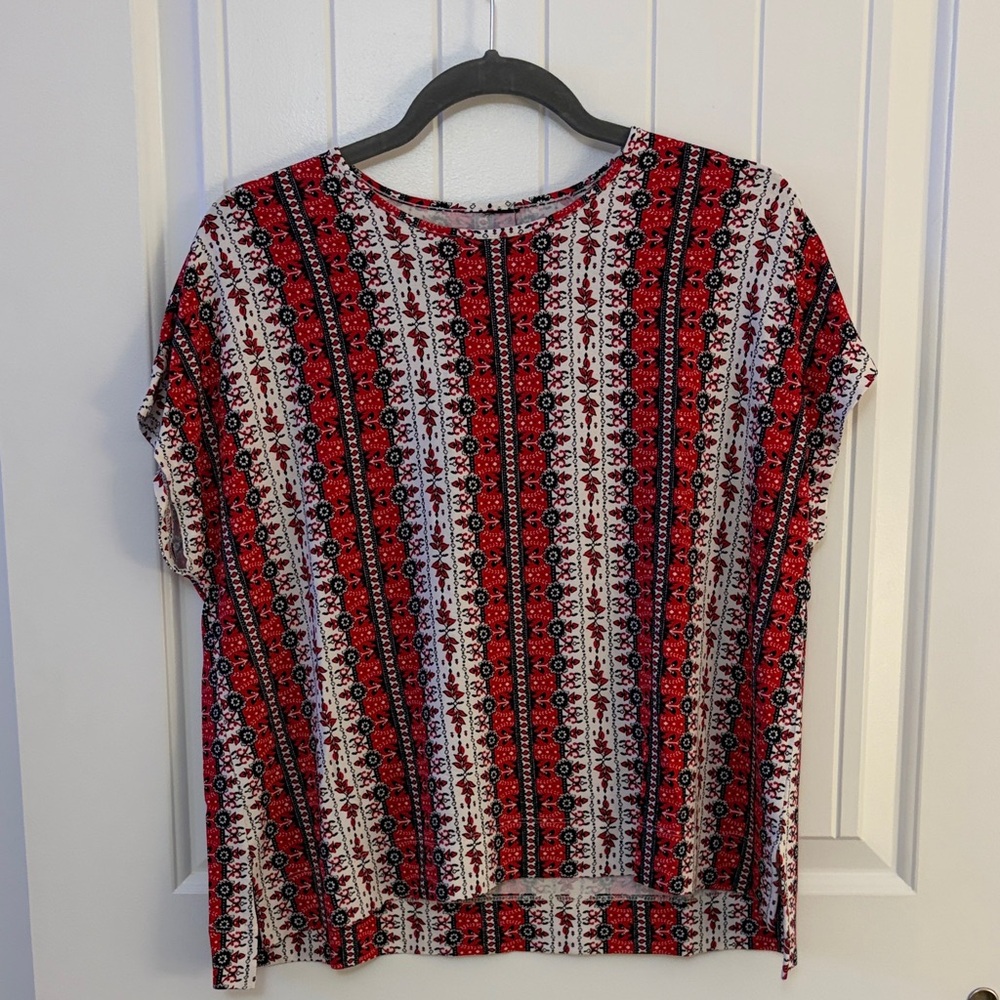 J. Jill Red and White Striped Short Sleeve Top